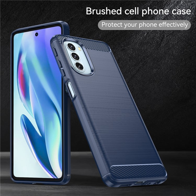 1.8mm Carbon Fiber Brushed Design Soft TPU Anti-fall Phone Protective Case Cover for Motorola Moto G51 5G - Blue