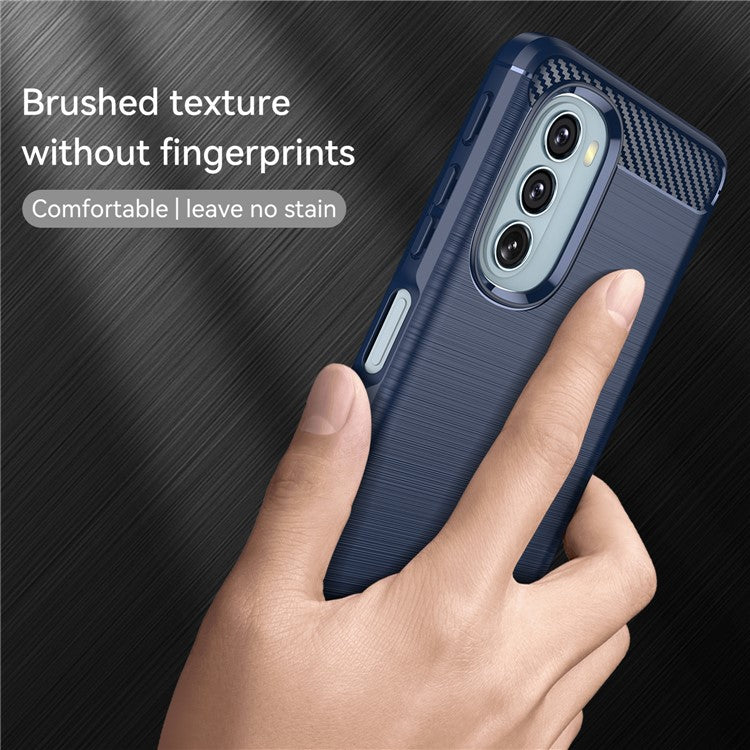 1.8mm Carbon Fiber Brushed Design Soft TPU Anti-fall Phone Protective Case Cover for Motorola Moto G51 5G - Blue