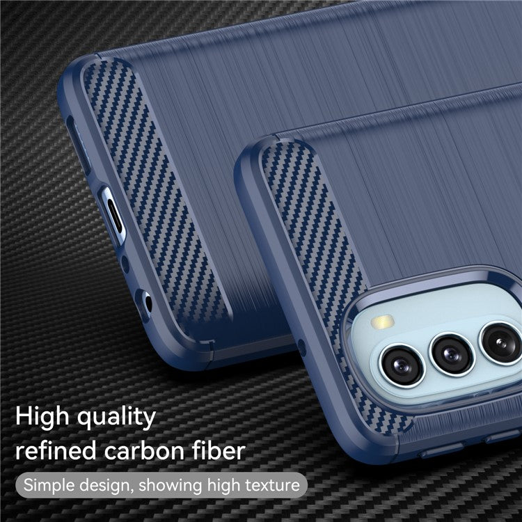 1.8mm Carbon Fiber Brushed Design Soft TPU Anti-fall Phone Protective Case Cover for Motorola Moto G51 5G - Blue