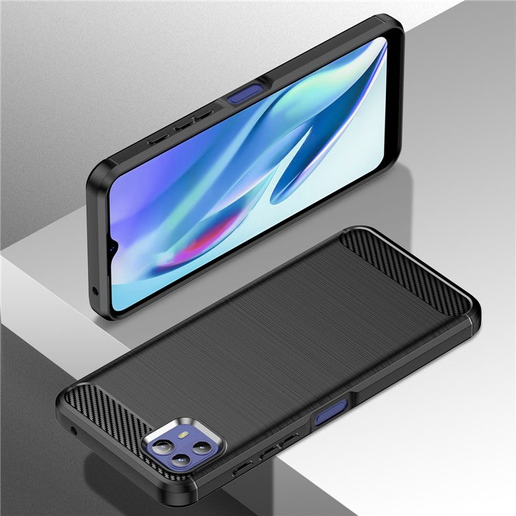 1.8mm Ultra Thin Flexible TPU Case Carbon Fiber Texture Drop-Proof Anti-Fall Air Bag Phone Cover with Brushed Surface for Motorola Moto G50 5G - Black