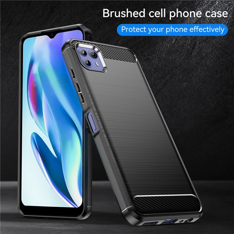 1.8mm Ultra Thin Flexible TPU Case Carbon Fiber Texture Drop-Proof Anti-Fall Air Bag Phone Cover with Brushed Surface for Motorola Moto G50 5G - Black