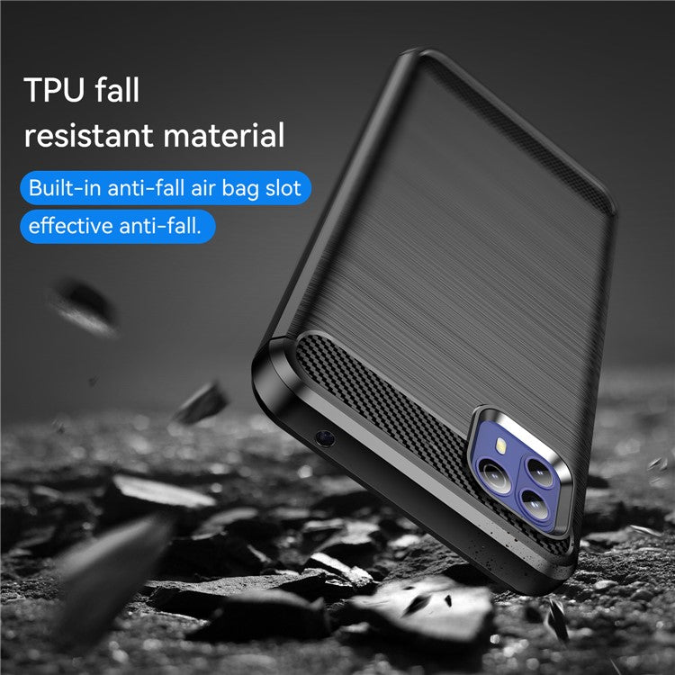 1.8mm Ultra Thin Flexible TPU Case Carbon Fiber Texture Drop-Proof Anti-Fall Air Bag Phone Cover with Brushed Surface for Motorola Moto G50 5G - Black
