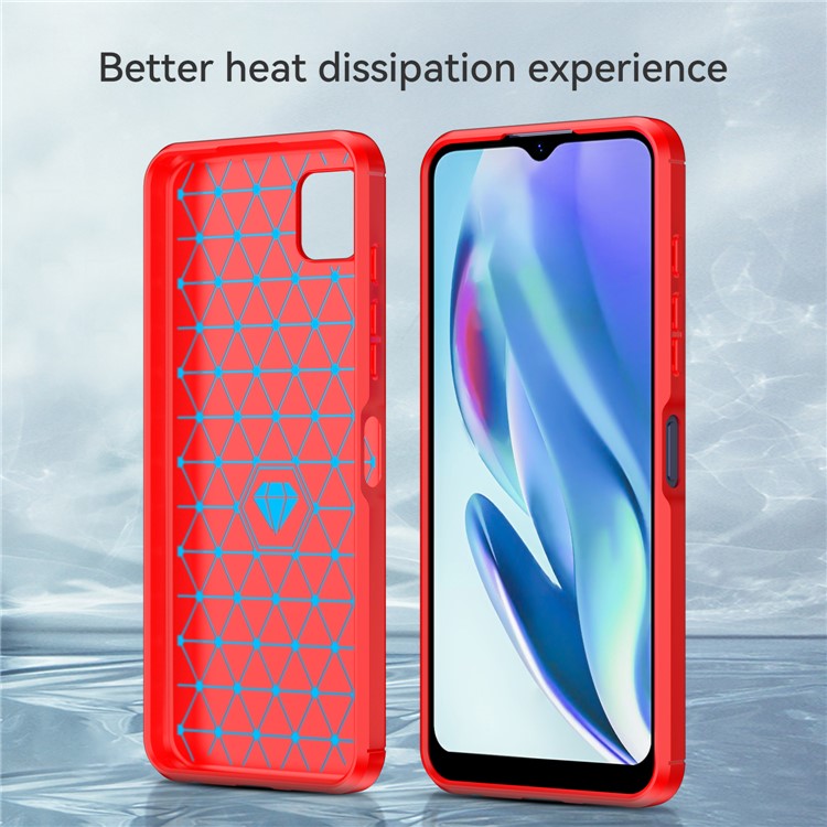 1.8mm Ultra Thin Flexible TPU Case Carbon Fiber Texture Drop-Proof Anti-Fall Air Bag Phone Cover with Brushed Surface for Motorola Moto G50 5G - Red