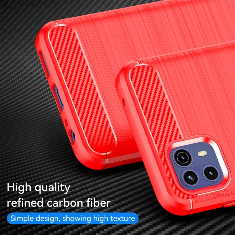 1.8mm Ultra Thin Flexible TPU Case Carbon Fiber Texture Drop-Proof Anti-Fall Air Bag Phone Cover with Brushed Surface for Motorola Moto G50 5G - Red