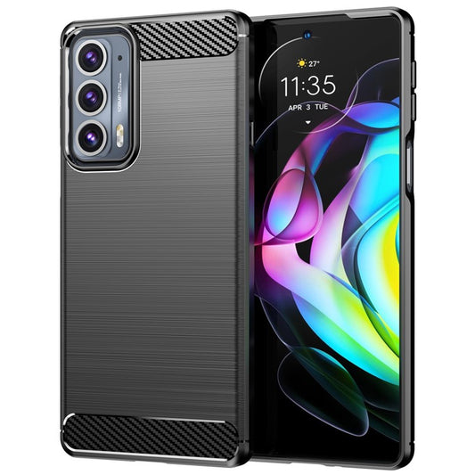 1.8mm Ultra Thin Soft TPU Case Anti-Fall Air Cushion Corners Design Carbon Fiber Texture Phone Cover with Brushed Surface for Motorola Edge 20 - Black