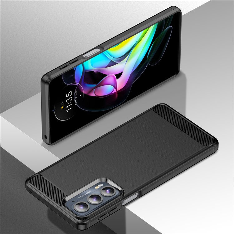 1.8mm Ultra Thin Soft TPU Case Anti-Fall Air Cushion Corners Design Carbon Fiber Texture Phone Cover with Brushed Surface for Motorola Edge 20 - Black