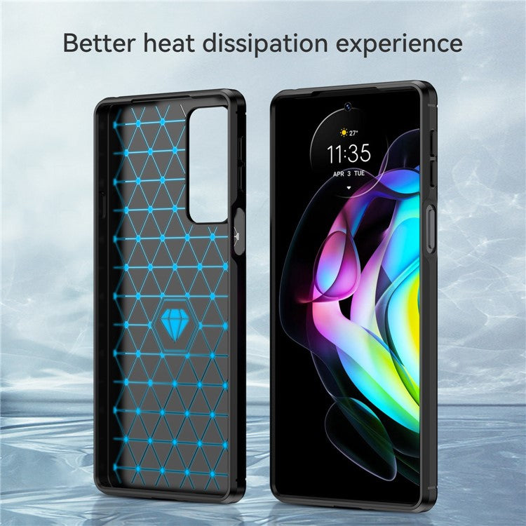 1.8mm Ultra Thin Soft TPU Case Anti-Fall Air Cushion Corners Design Carbon Fiber Texture Phone Cover with Brushed Surface for Motorola Edge 20 - Black