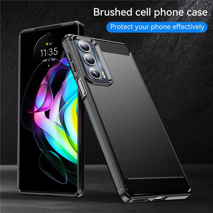 1.8mm Ultra Thin Soft TPU Case Anti-Fall Air Cushion Corners Design Carbon Fiber Texture Phone Cover with Brushed Surface for Motorola Edge 20 - Black