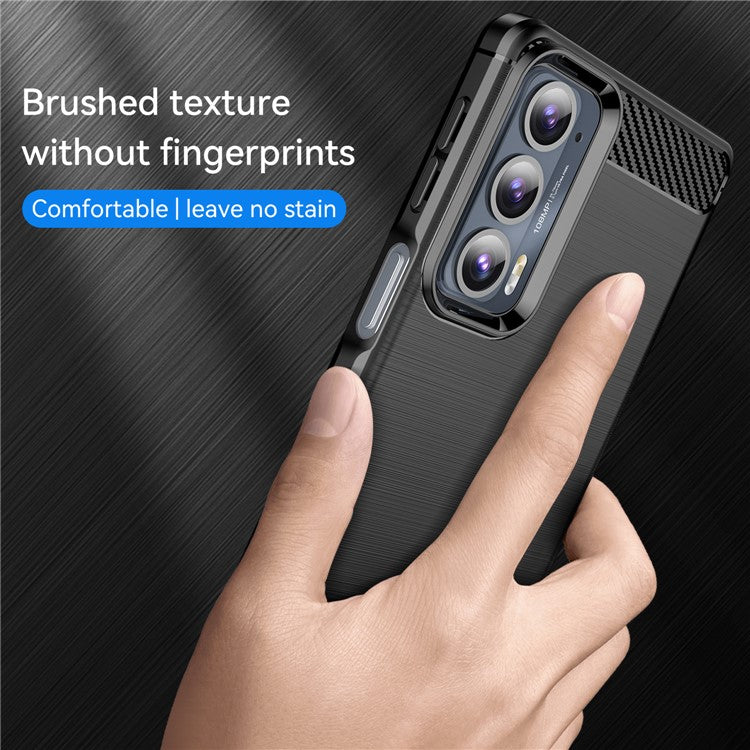 1.8mm Ultra Thin Soft TPU Case Anti-Fall Air Cushion Corners Design Carbon Fiber Texture Phone Cover with Brushed Surface for Motorola Edge 20 - Black