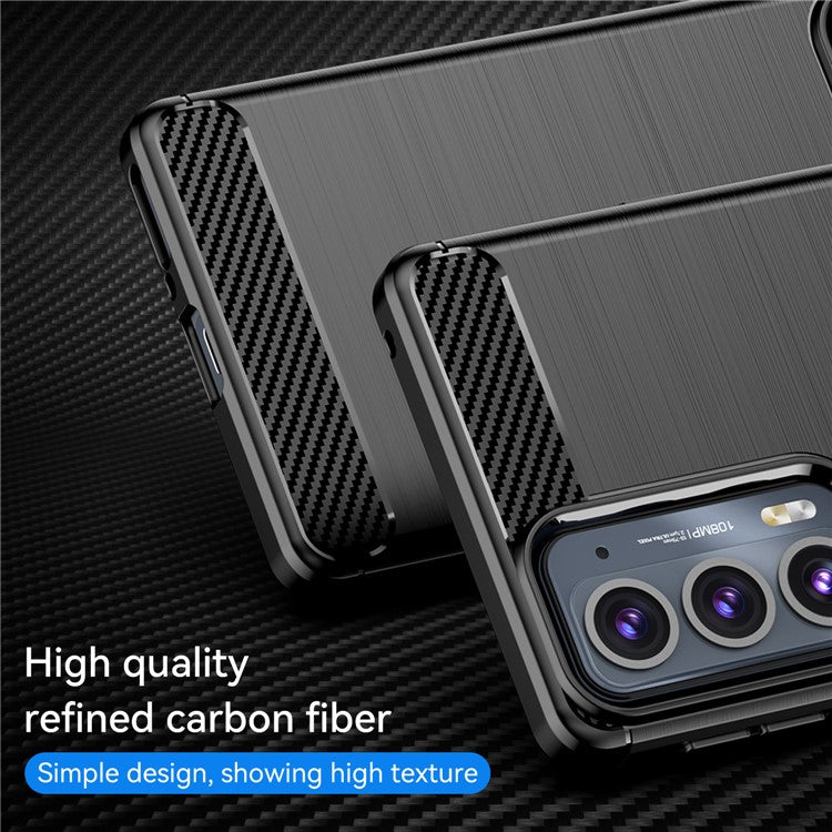 1.8mm Ultra Thin Soft TPU Case Anti-Fall Air Cushion Corners Design Carbon Fiber Texture Phone Cover with Brushed Surface for Motorola Edge 20 - Black