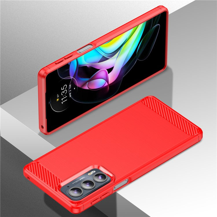 1.8mm Ultra Thin Soft TPU Case Anti-Fall Air Cushion Corners Design Carbon Fiber Texture Phone Cover with Brushed Surface for Motorola Edge 20 - Red