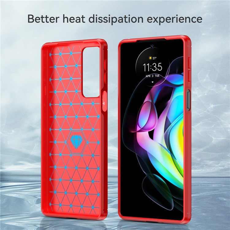 1.8mm Ultra Thin Soft TPU Case Anti-Fall Air Cushion Corners Design Carbon Fiber Texture Phone Cover with Brushed Surface for Motorola Edge 20 - Red