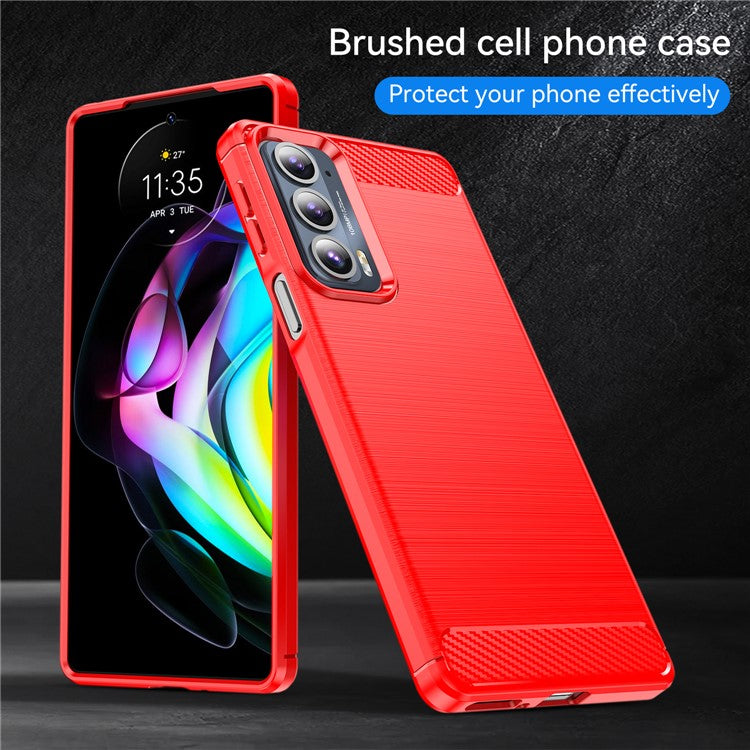 1.8mm Ultra Thin Soft TPU Case Anti-Fall Air Cushion Corners Design Carbon Fiber Texture Phone Cover with Brushed Surface for Motorola Edge 20 - Red