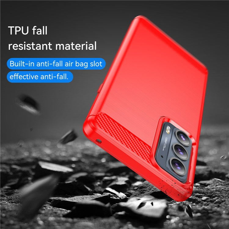 1.8mm Ultra Thin Soft TPU Case Anti-Fall Air Cushion Corners Design Carbon Fiber Texture Phone Cover with Brushed Surface for Motorola Edge 20 - Red