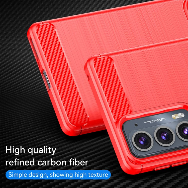 1.8mm Ultra Thin Soft TPU Case Anti-Fall Air Cushion Corners Design Carbon Fiber Texture Phone Cover with Brushed Surface for Motorola Edge 20 - Red