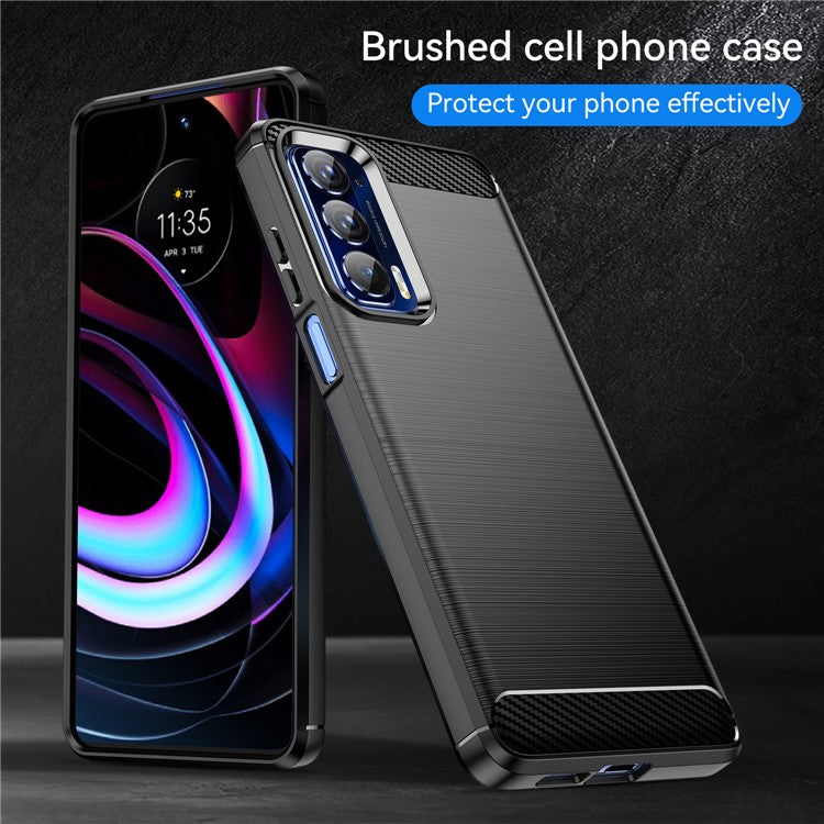 Ultra Thin Flexible TPU Case Scratch-Resistant Carbon Fiber Texture Freely-Twisted Phone Cover with Brushed Surface for Motorola Edge (2021)/Edge 5G UW - Black
