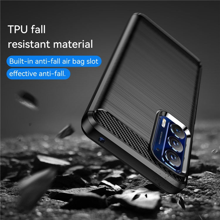 Ultra Thin Flexible TPU Case Scratch-Resistant Carbon Fiber Texture Freely-Twisted Phone Cover with Brushed Surface for Motorola Edge (2021)/Edge 5G UW - Black