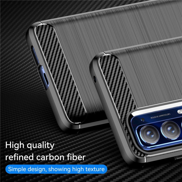 Ultra Thin Flexible TPU Case Scratch-Resistant Carbon Fiber Texture Freely-Twisted Phone Cover with Brushed Surface for Motorola Edge (2021)/Edge 5G UW - Black