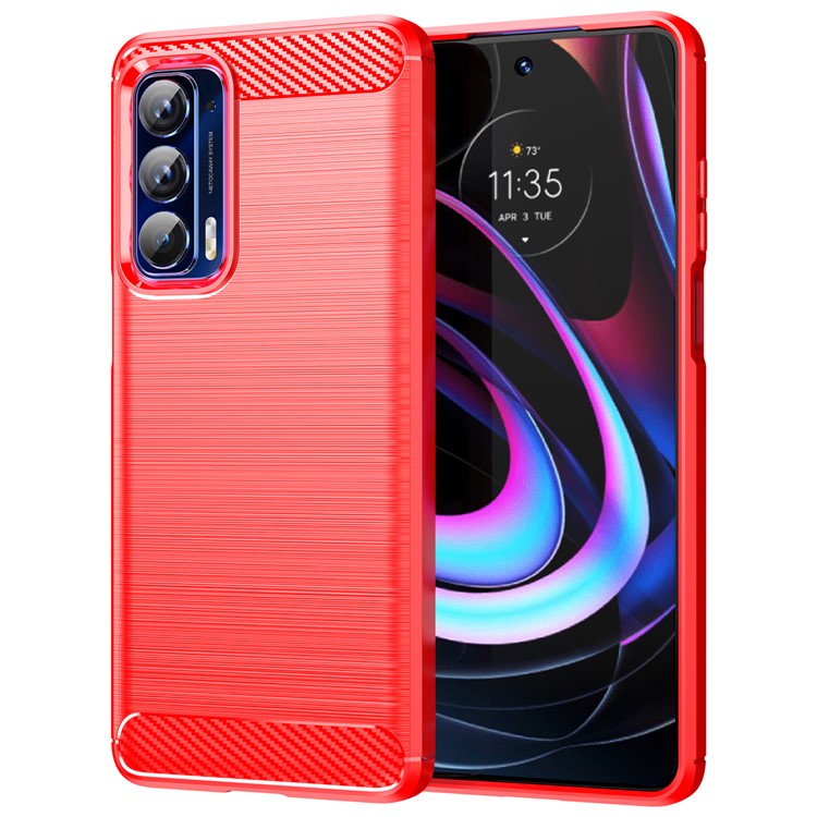 Ultra Thin Flexible TPU Case Scratch-Resistant Carbon Fiber Texture Freely-Twisted Phone Cover with Brushed Surface for Motorola Edge (2021)/Edge 5G UW - Red