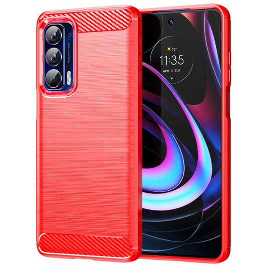 Ultra Thin Flexible TPU Case Scratch-Resistant Carbon Fiber Texture Freely-Twisted Phone Cover with Brushed Surface for Motorola Edge (2021)/Edge 5G UW - Red