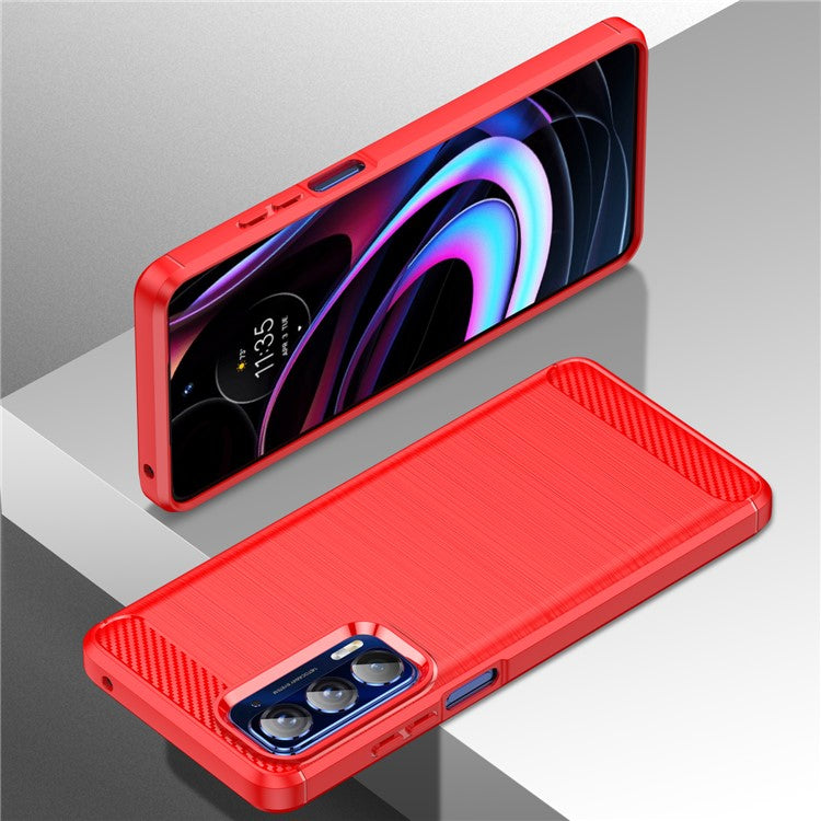 Ultra Thin Flexible TPU Case Scratch-Resistant Carbon Fiber Texture Freely-Twisted Phone Cover with Brushed Surface for Motorola Edge (2021)/Edge 5G UW - Red