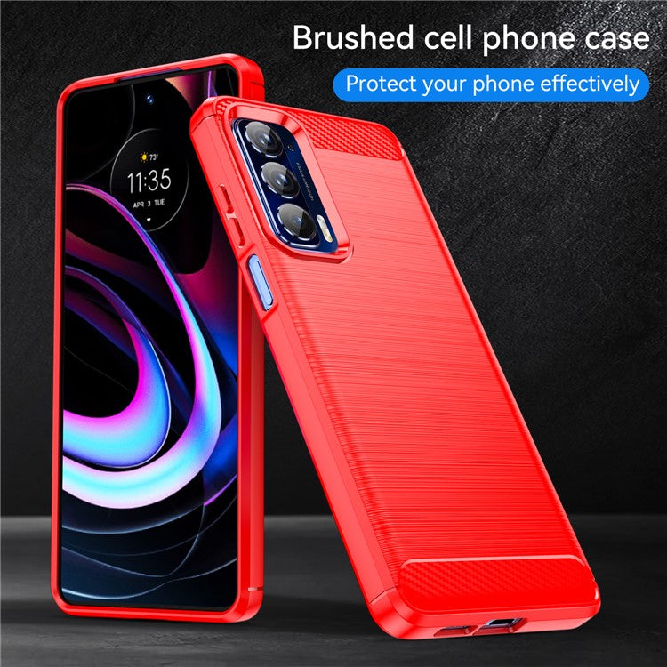 Ultra Thin Flexible TPU Case Scratch-Resistant Carbon Fiber Texture Freely-Twisted Phone Cover with Brushed Surface for Motorola Edge (2021)/Edge 5G UW - Red