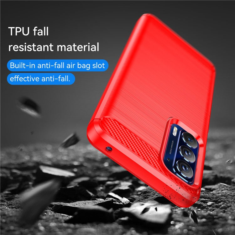 Ultra Thin Flexible TPU Case Scratch-Resistant Carbon Fiber Texture Freely-Twisted Phone Cover with Brushed Surface for Motorola Edge (2021)/Edge 5G UW - Red