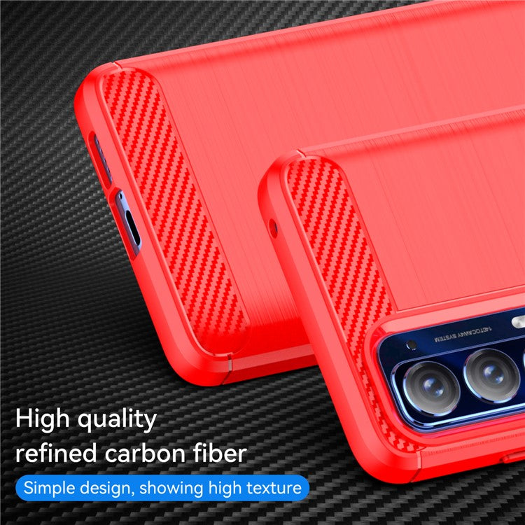 Ultra Thin Flexible TPU Case Scratch-Resistant Carbon Fiber Texture Freely-Twisted Phone Cover with Brushed Surface for Motorola Edge (2021)/Edge 5G UW - Red