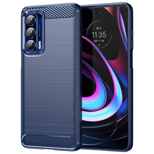 Ultra Thin Flexible TPU Case Scratch-Resistant Carbon Fiber Texture Freely-Twisted Phone Cover with Brushed Surface for Motorola Edge (2021)/Edge 5G UW - Blue