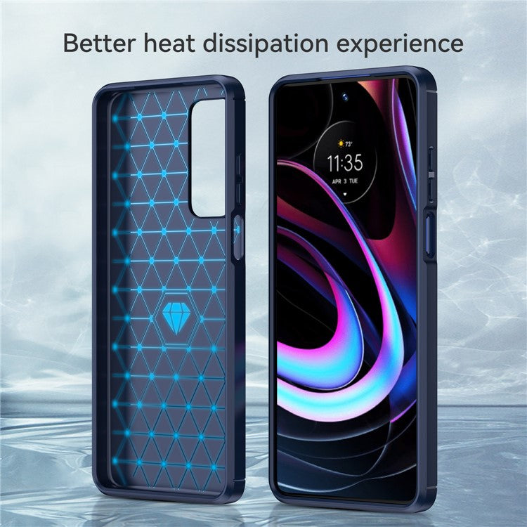 Ultra Thin Flexible TPU Case Scratch-Resistant Carbon Fiber Texture Freely-Twisted Phone Cover with Brushed Surface for Motorola Edge (2021)/Edge 5G UW - Blue
