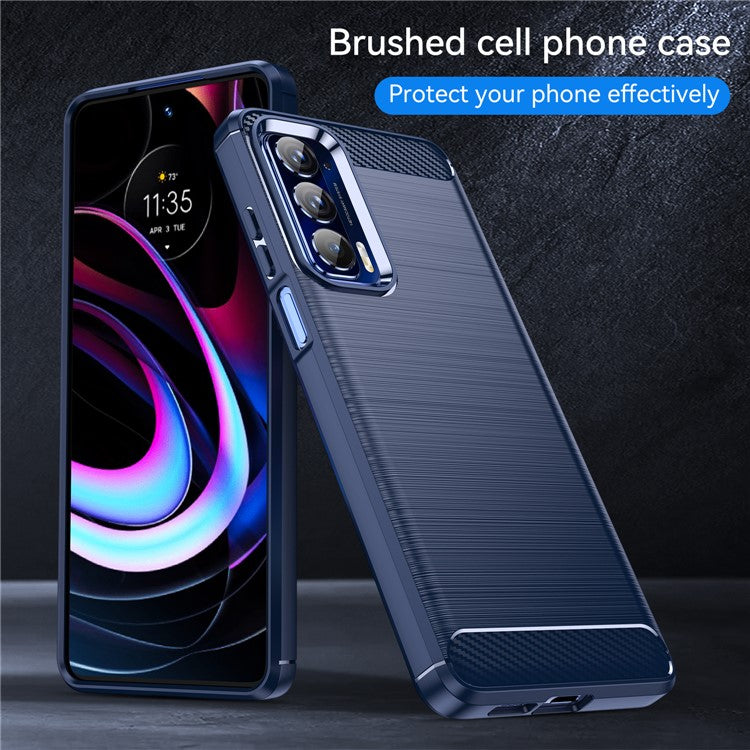 Ultra Thin Flexible TPU Case Scratch-Resistant Carbon Fiber Texture Freely-Twisted Phone Cover with Brushed Surface for Motorola Edge (2021)/Edge 5G UW - Blue