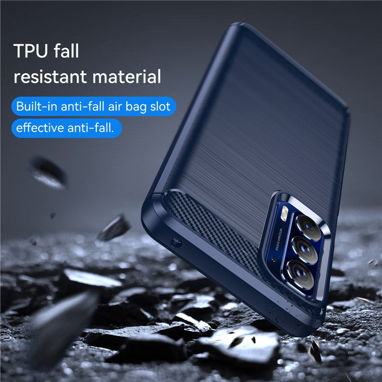 Ultra Thin Flexible TPU Case Scratch-Resistant Carbon Fiber Texture Freely-Twisted Phone Cover with Brushed Surface for Motorola Edge (2021)/Edge 5G UW - Blue