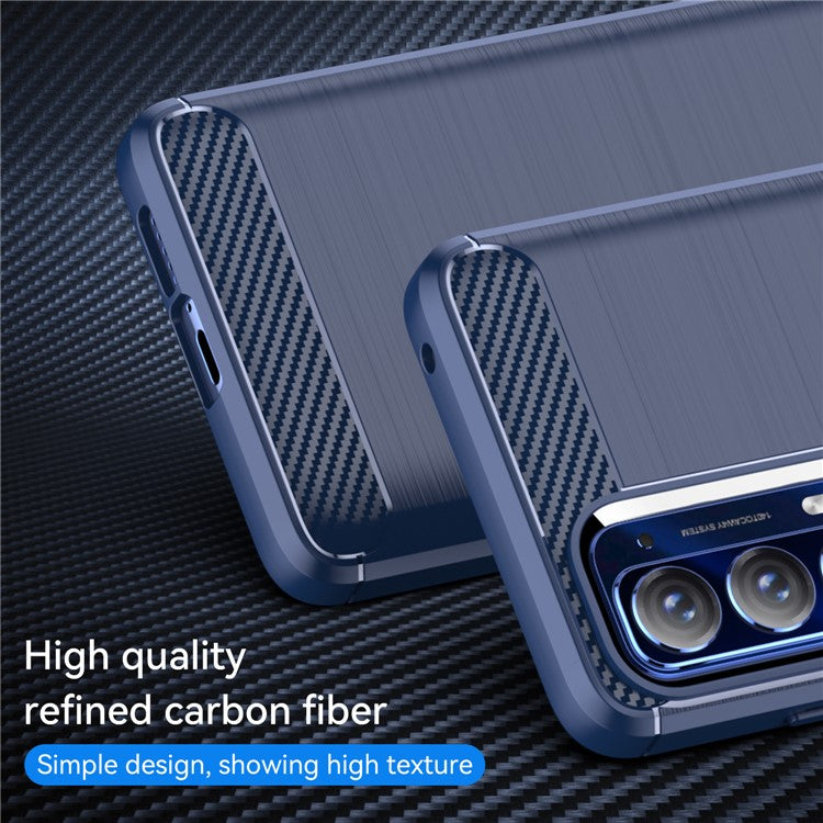 Ultra Thin Flexible TPU Case Scratch-Resistant Carbon Fiber Texture Freely-Twisted Phone Cover with Brushed Surface for Motorola Edge (2021)/Edge 5G UW - Blue