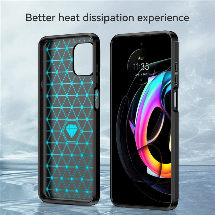 1.8mm Flexible Carbon Fiber Texture TPU Case Phone Cover Brushed Surface Anti-Drop Air Cushion for Motorola Edge 20 Lite/Edge 20 Fusion - Black