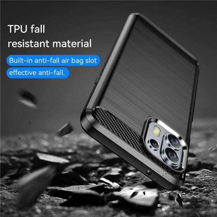 1.8mm Flexible Carbon Fiber Texture TPU Case Phone Cover Brushed Surface Anti-Drop Air Cushion for Motorola Edge 20 Lite/Edge 20 Fusion - Black