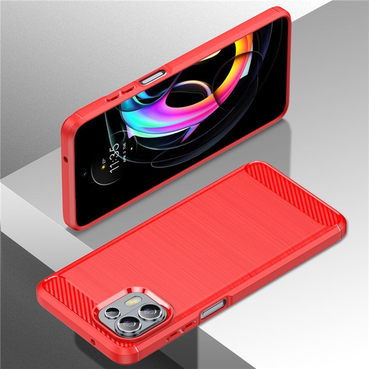 1.8mm Flexible Carbon Fiber Texture TPU Case Phone Cover Brushed Surface Anti-Drop Air Cushion for Motorola Edge 20 Lite/Edge 20 Fusion - Red