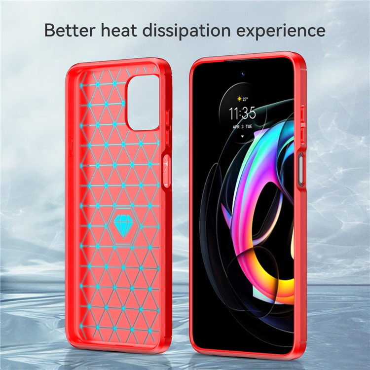 1.8mm Flexible Carbon Fiber Texture TPU Case Phone Cover Brushed Surface Anti-Drop Air Cushion for Motorola Edge 20 Lite/Edge 20 Fusion - Red
