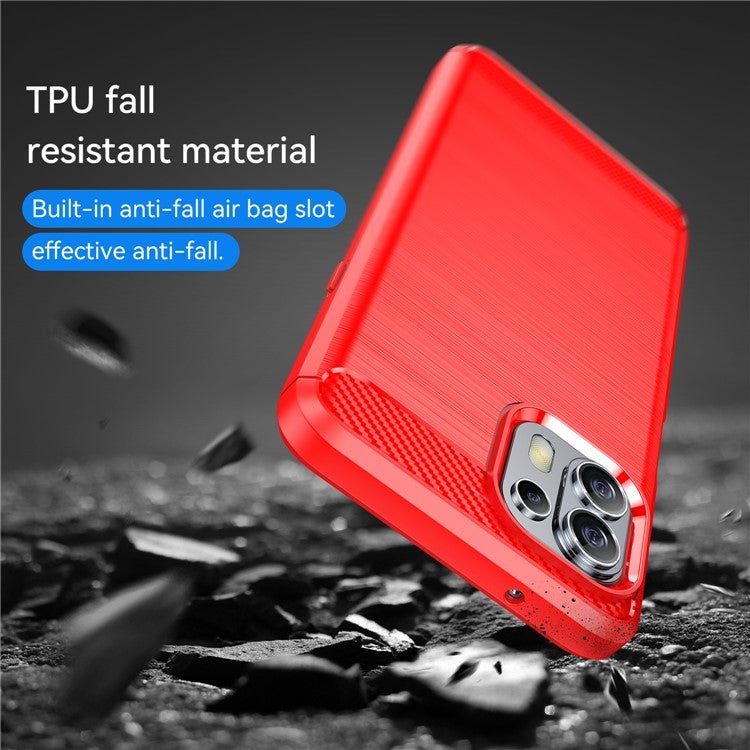 1.8mm Flexible Carbon Fiber Texture TPU Case Phone Cover Brushed Surface Anti-Drop Air Cushion for Motorola Edge 20 Lite/Edge 20 Fusion - Red