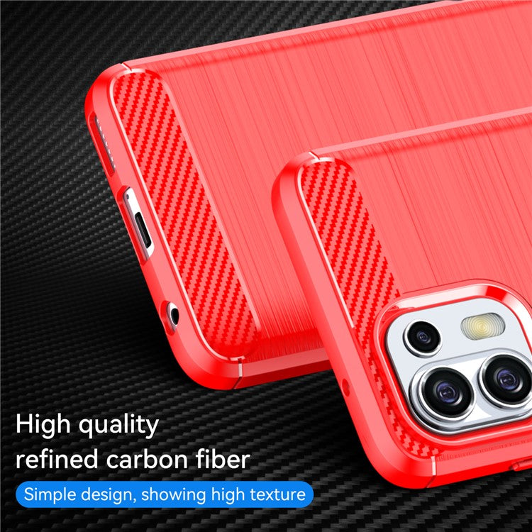 1.8mm Flexible Carbon Fiber Texture TPU Case Phone Cover Brushed Surface Anti-Drop Air Cushion for Motorola Edge 20 Lite/Edge 20 Fusion - Red