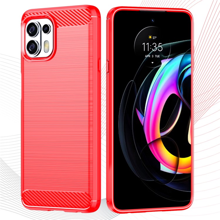 1.8mm Flexible Carbon Fiber Texture TPU Case Phone Cover Brushed Surface Anti-Drop Air Cushion for Motorola Edge 20 Lite/Edge 20 Fusion - Red