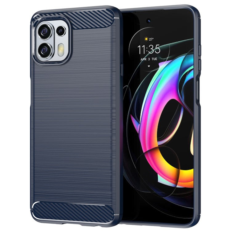 1.8mm Flexible Carbon Fiber Texture TPU Case Phone Cover Brushed Surface Anti-Drop Air Cushion for Motorola Edge 20 Lite/Edge 20 Fusion - Blue