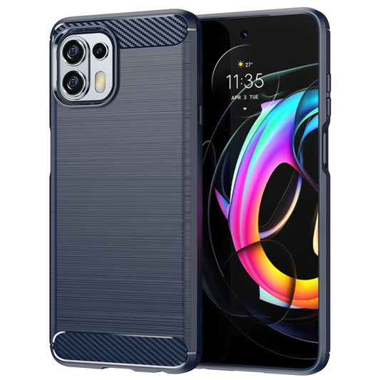 1.8mm Flexible Carbon Fiber Texture TPU Case Phone Cover Brushed Surface Anti-Drop Air Cushion for Motorola Edge 20 Lite/Edge 20 Fusion - Blue