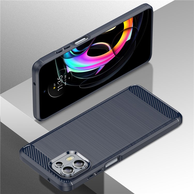 1.8mm Flexible Carbon Fiber Texture TPU Case Phone Cover Brushed Surface Anti-Drop Air Cushion for Motorola Edge 20 Lite/Edge 20 Fusion - Blue