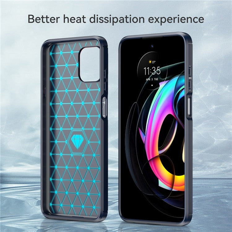 1.8mm Flexible Carbon Fiber Texture TPU Case Phone Cover Brushed Surface Anti-Drop Air Cushion for Motorola Edge 20 Lite/Edge 20 Fusion - Blue