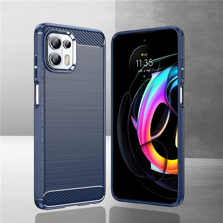 1.8mm Flexible Carbon Fiber Texture TPU Case Phone Cover Brushed Surface Anti-Drop Air Cushion for Motorola Edge 20 Lite/Edge 20 Fusion - Blue