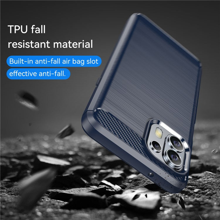 1.8mm Flexible Carbon Fiber Texture TPU Case Phone Cover Brushed Surface Anti-Drop Air Cushion for Motorola Edge 20 Lite/Edge 20 Fusion - Blue