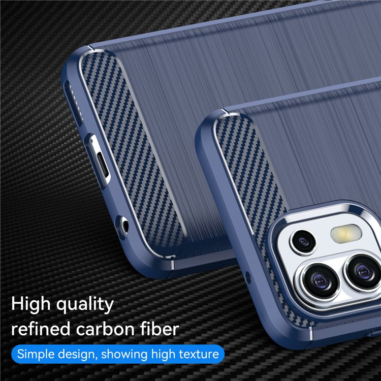 1.8mm Flexible Carbon Fiber Texture TPU Case Phone Cover Brushed Surface Anti-Drop Air Cushion for Motorola Edge 20 Lite/Edge 20 Fusion - Blue