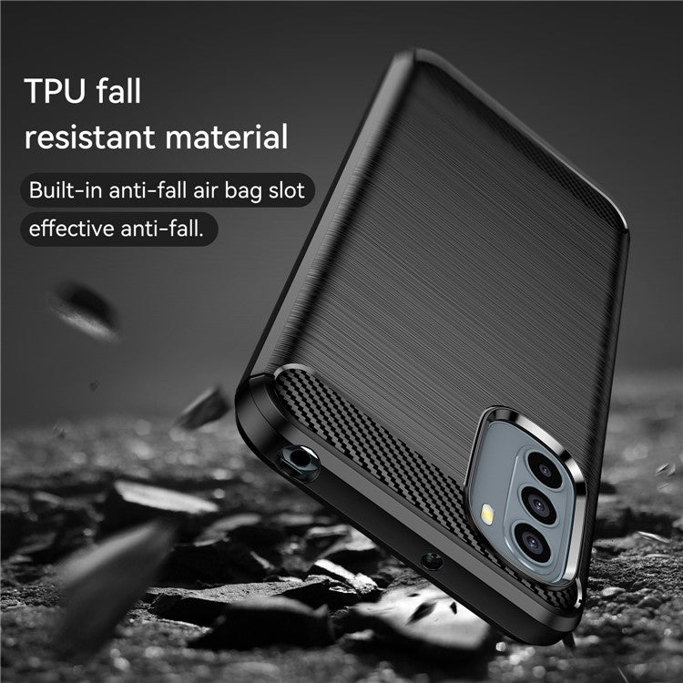 1.8mm Flexible Carbon Fiber Texture TPU Case Brushed Surface Phone Cover with Drop-Proof Air Bag Buffer for Motorola Moto G31/G41 - Black