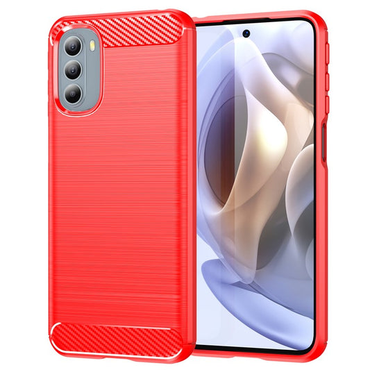 1.8mm Flexible Carbon Fiber Texture TPU Case Brushed Surface Phone Cover with Drop-Proof Air Bag Buffer for Motorola Moto G31/G41 - Red