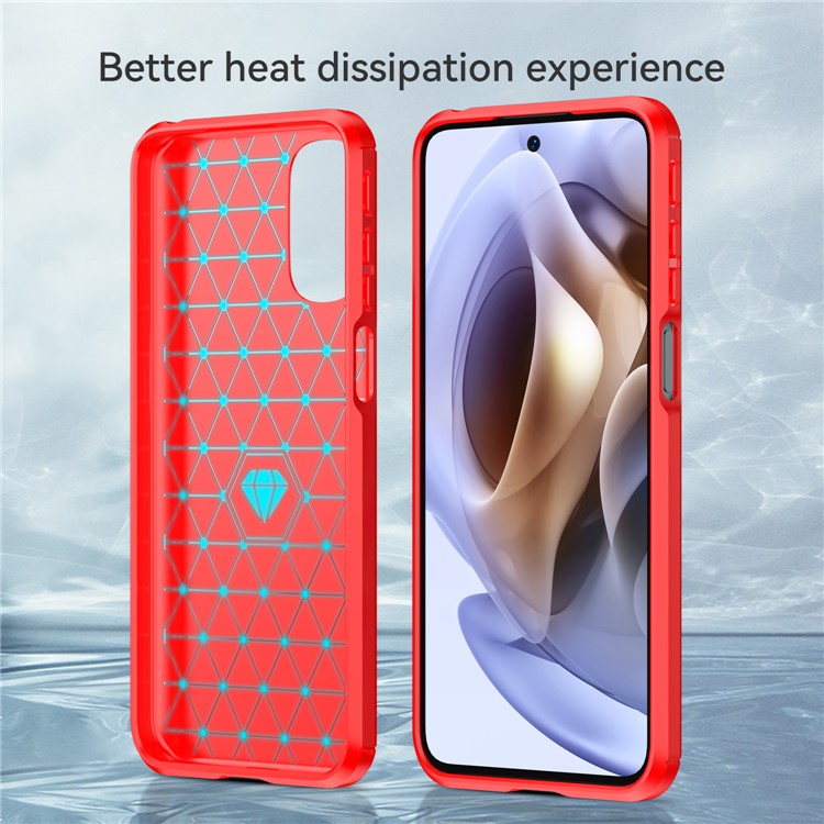 1.8mm Flexible Carbon Fiber Texture TPU Case Brushed Surface Phone Cover with Drop-Proof Air Bag Buffer for Motorola Moto G31/G41 - Red